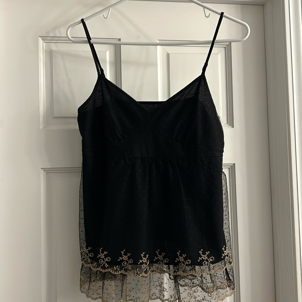 Loft spaghetti strap ruffle gold vintage Sz S